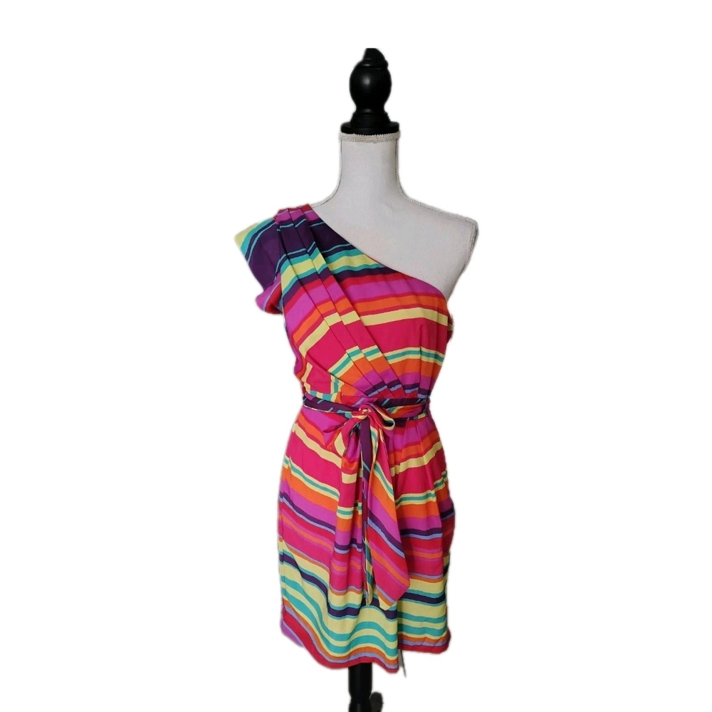 Frederick's of Hollywood One Shoulder Pink and Purple Asymmetrical Sundress Y2K